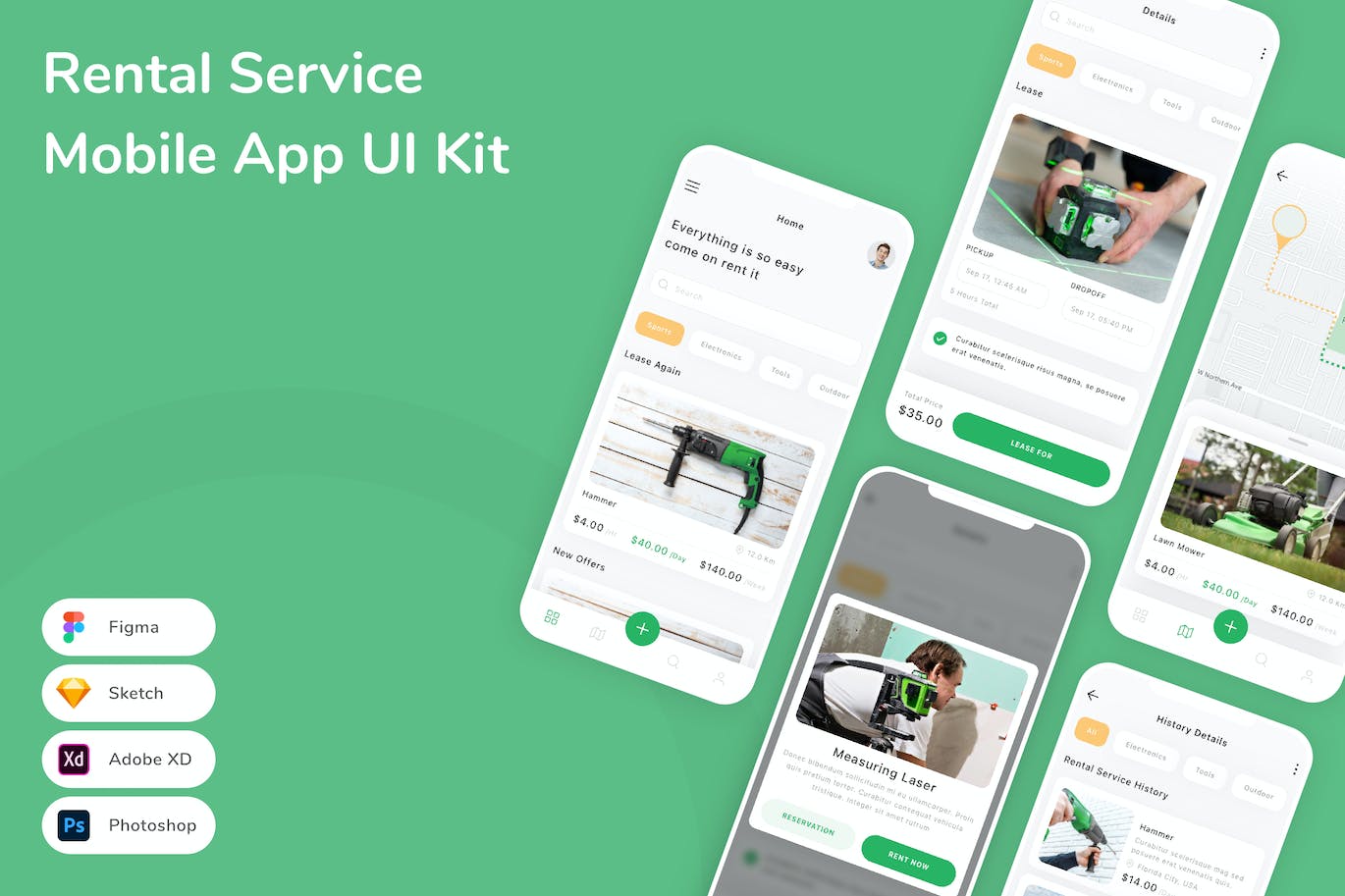 租赁租借服务App手机应用程序UI设计素材 Rental Service Mobile App UI Kit APP UI 第1张