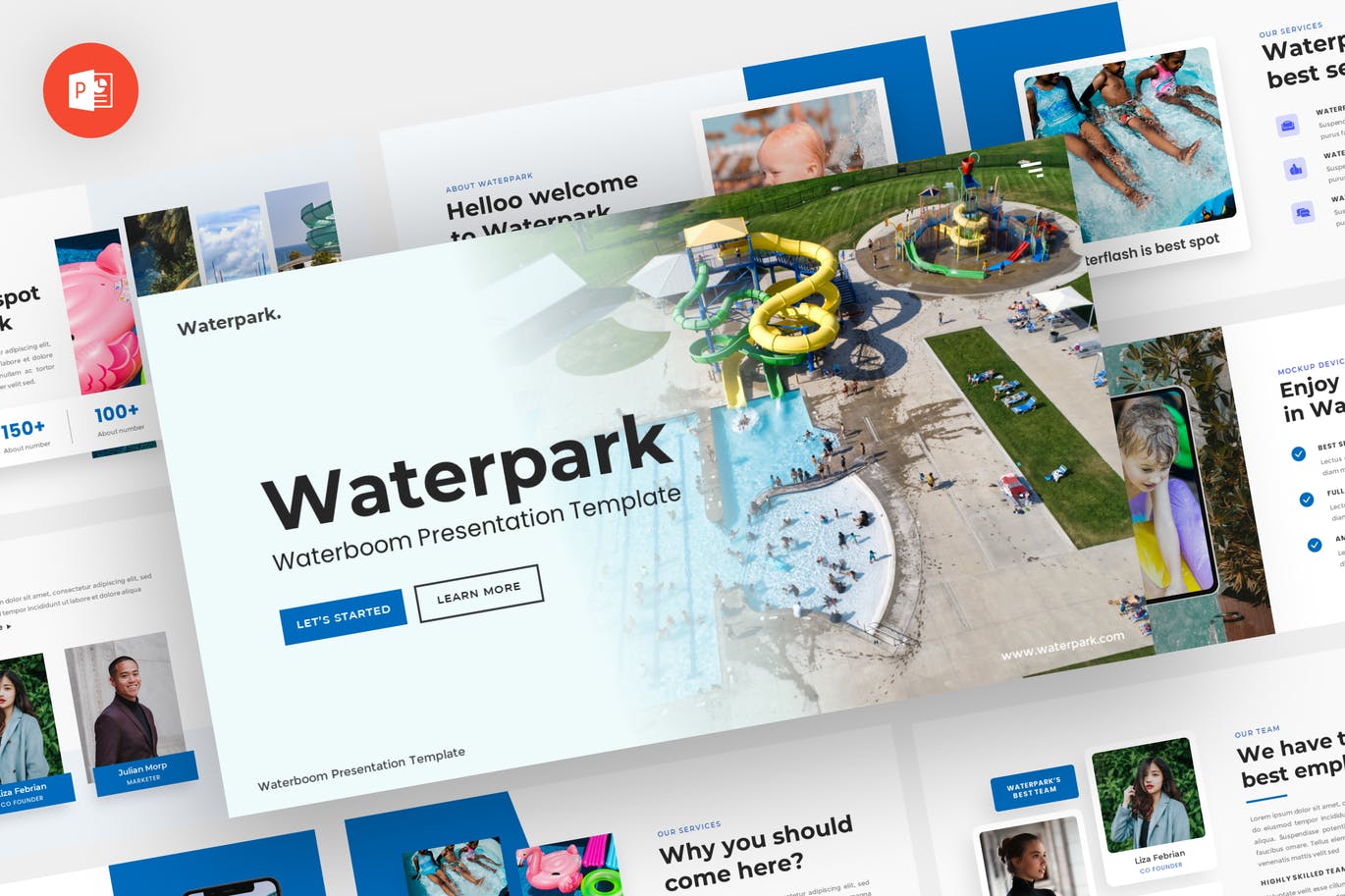 水上乐园推广PowerPoint演示模板 Waterpark – Waterboom Powerpoint Template 幻灯图表 第1张