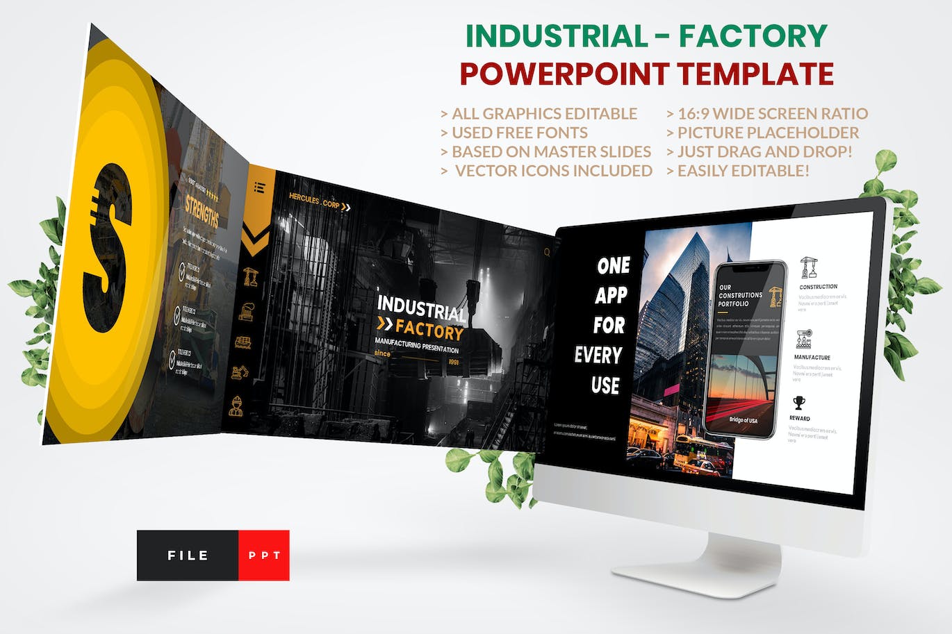 工业工厂Powerpoint模板下载 Industrial – Factory PowerPoint Template 幻灯图表 第1张