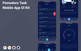 任务日程App应用程序UI设计模板套件 Pomodoro Task Mobile App UI Kit