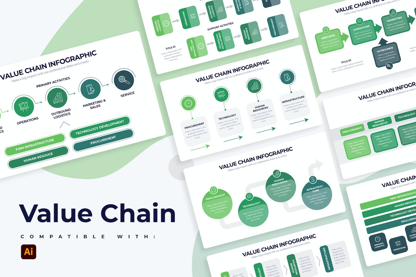 价值链条信息图表矢量模板 Business Value Chain Illustrator Infographics 幻灯图表 第1张