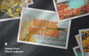 复古明信片照片特效PS图层样式 Vintage Postcard Photo Effect
