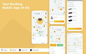 计程车预订App应用程序UI设计模板套件 Taxi Booking Mobile App UI Kit