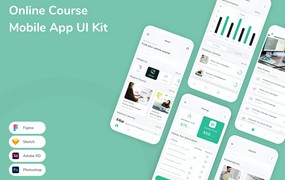 在线课程App手机应用程序UI设计素材 Online Course Mobile App UI Kit