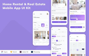 房屋租赁和房地产应用程序App界面设计UI套件 Home Rental & Real Estate Mobile App UI Kit