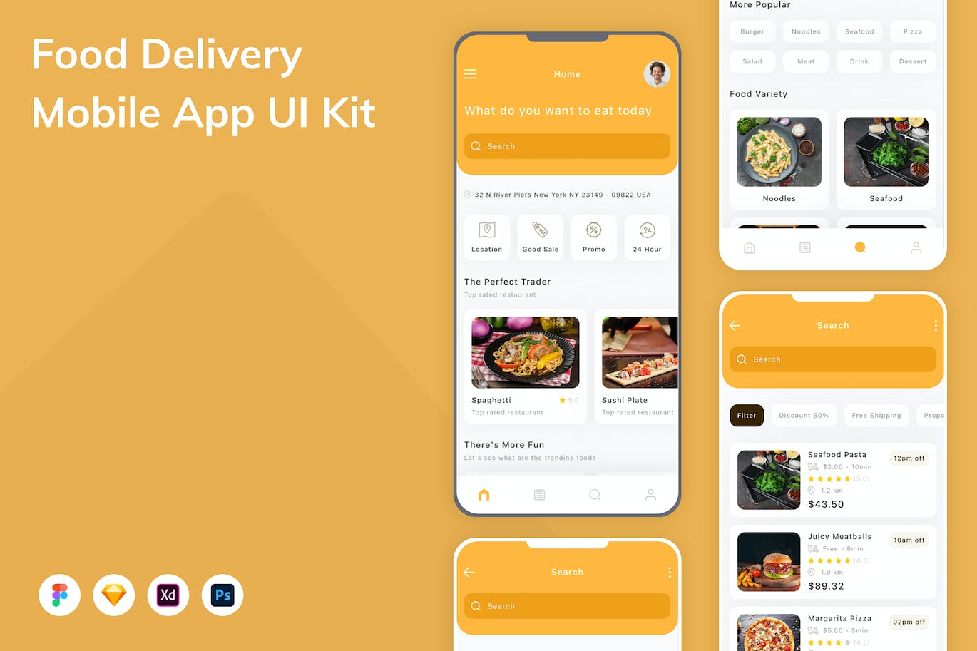 食品配送App手机应用程序UI设计素材 Food Delivery Mobile App UI Kit APP UI 第1张