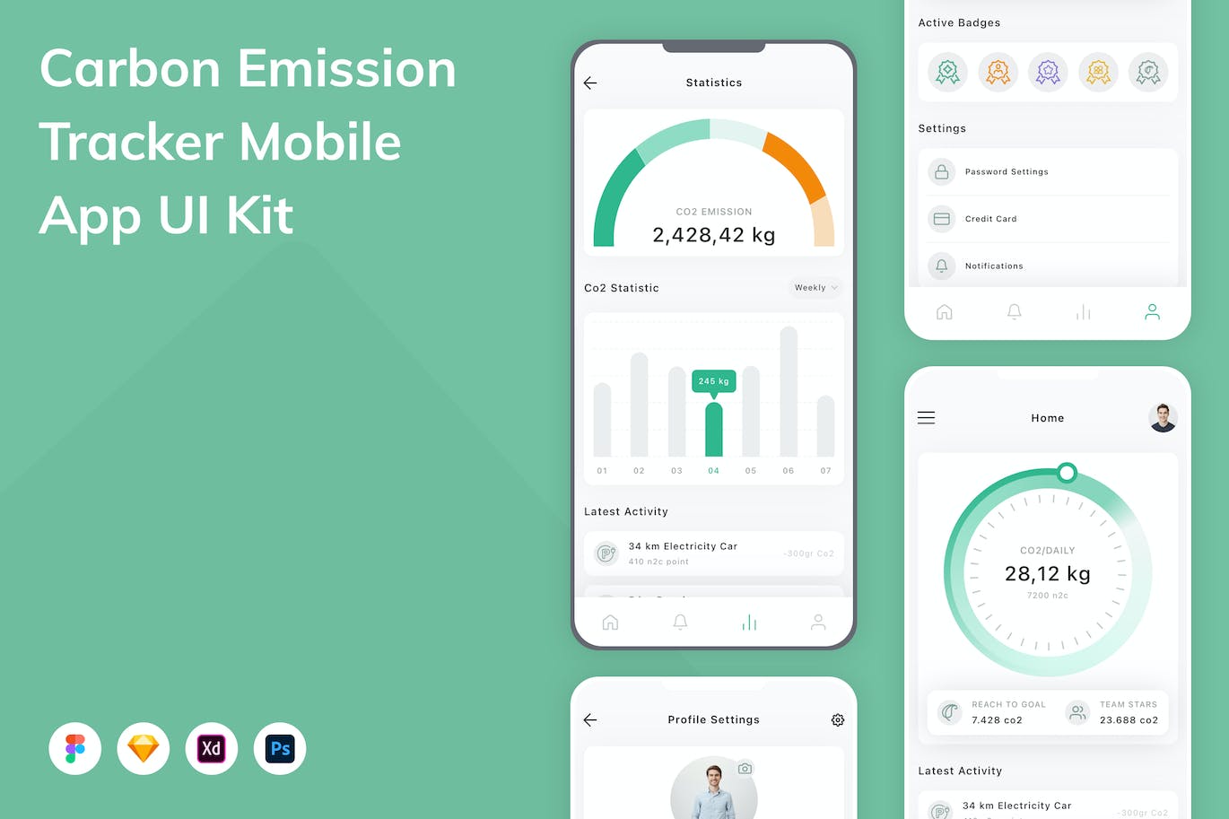 碳排放跟踪应用程序App界面设计UI套件 Carbon Emission Tracker Mobile App UI Kit APP UI 第1张