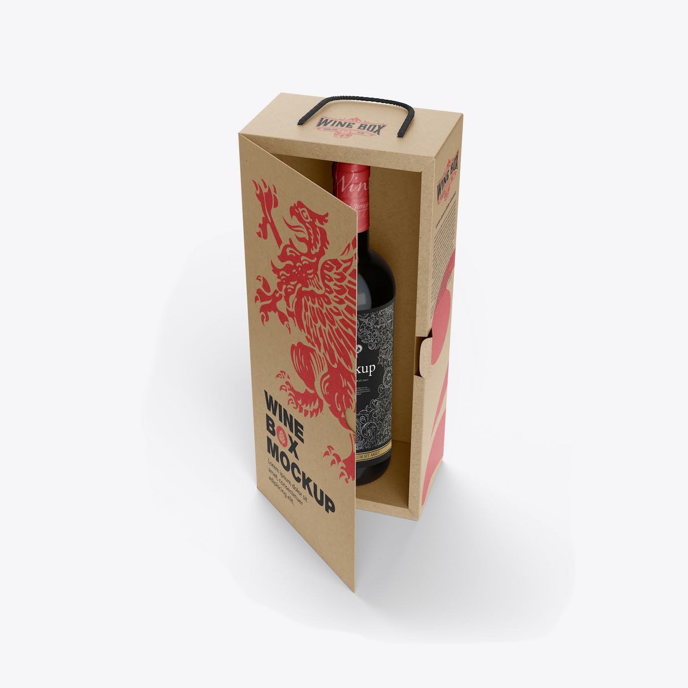红酒酒瓶纸礼盒品牌包装设计样机 Box with Wine Bottle Mockup 样机素材 第8张