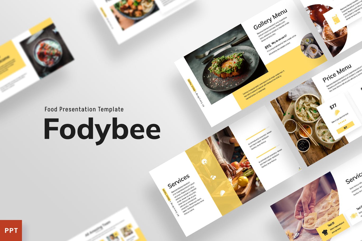 餐厅食品推广PowerPoint演示模板 Foodybee – Powerpoint Template 幻灯图表 第1张