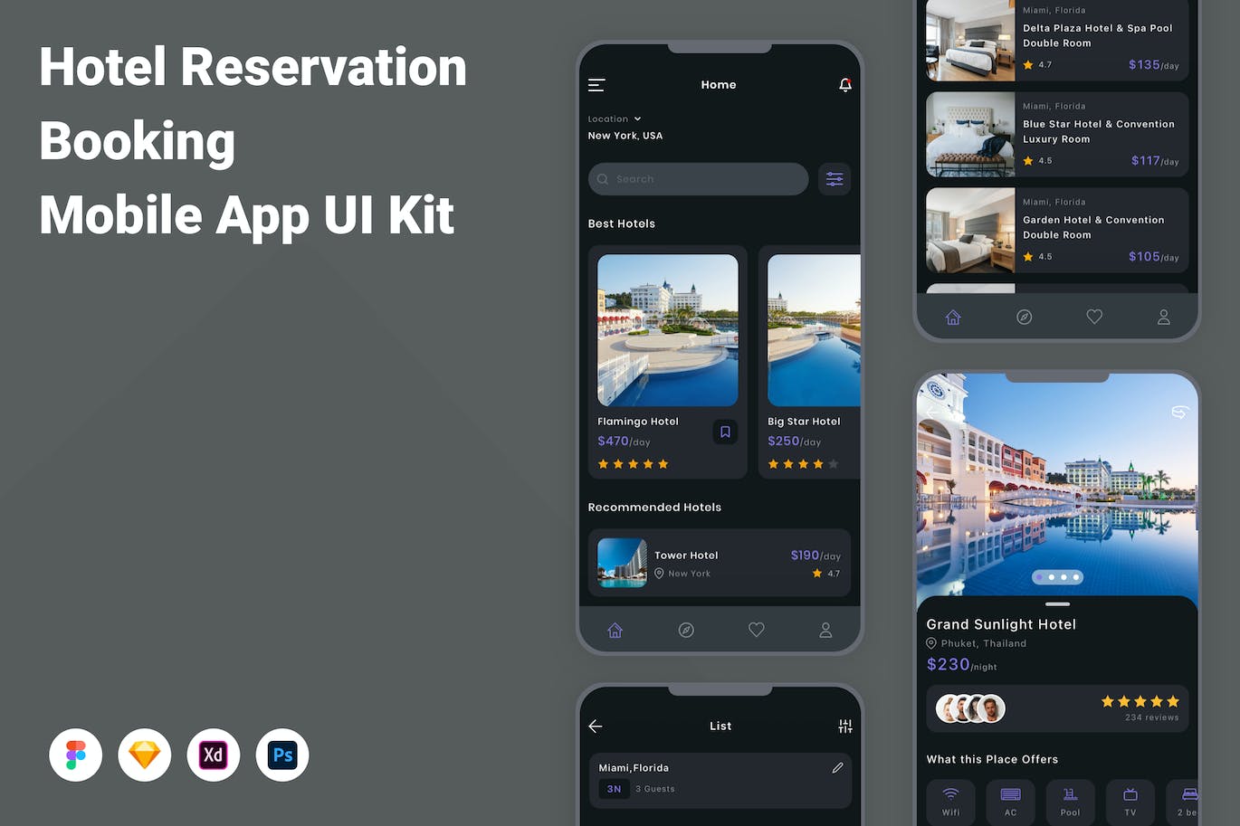 酒店预订App手机应用程序UI设计素材 Hotel Reservation & Booking Mobile App UI Kit APP UI 第1张