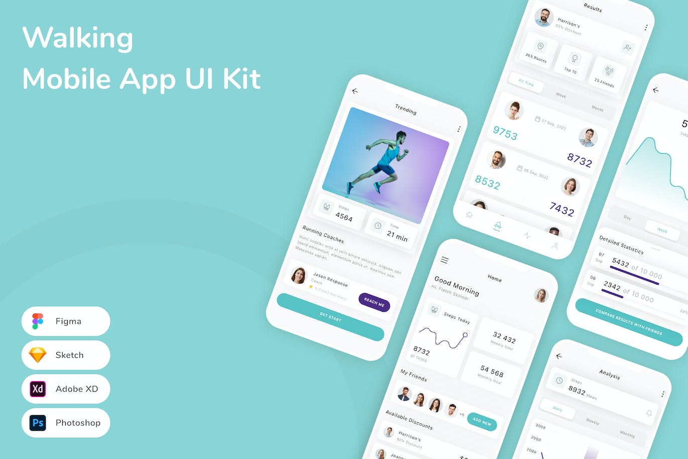 跑步运动App手机应用程序UI设计素材 Walking Mobile App UI Kit APP UI 第1张