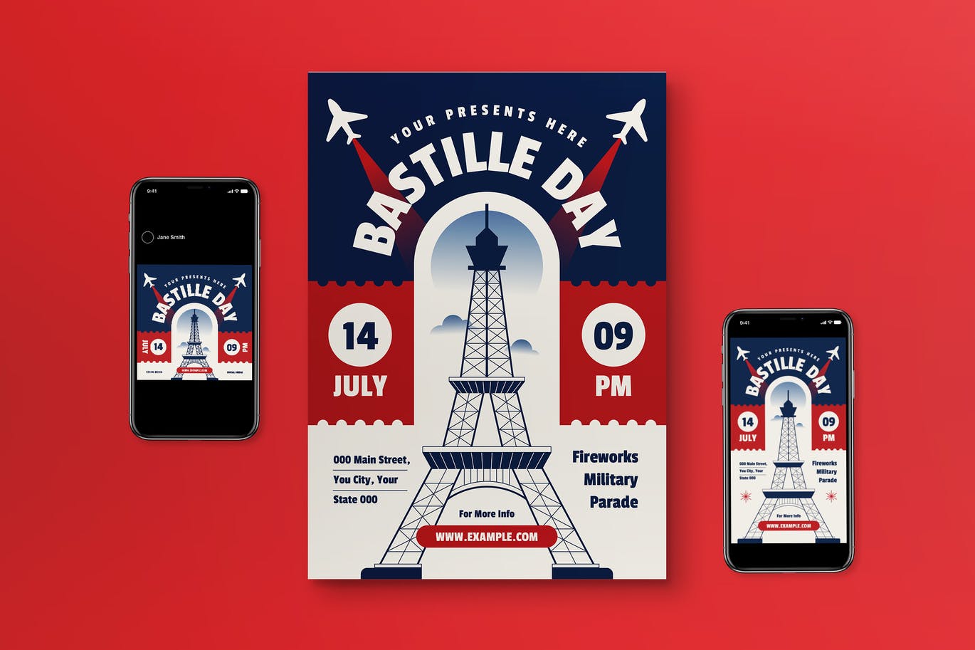 巴士底狱日传单设计模板 Bastille Day Flyer Set 设计素材 第1张
