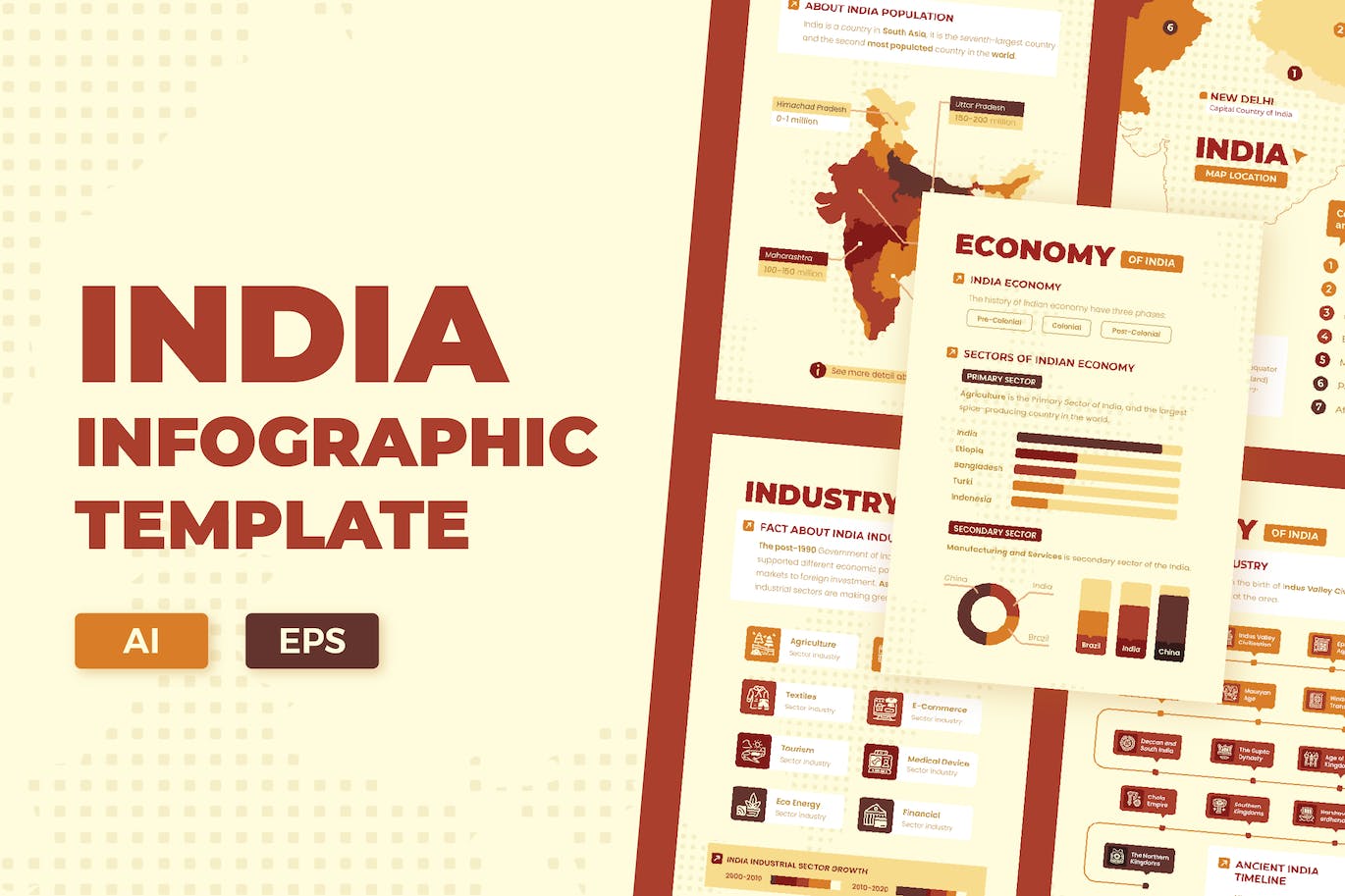 印度地图信息图表矢量模板 INDIA – Infographic Template 幻灯图表 第1张