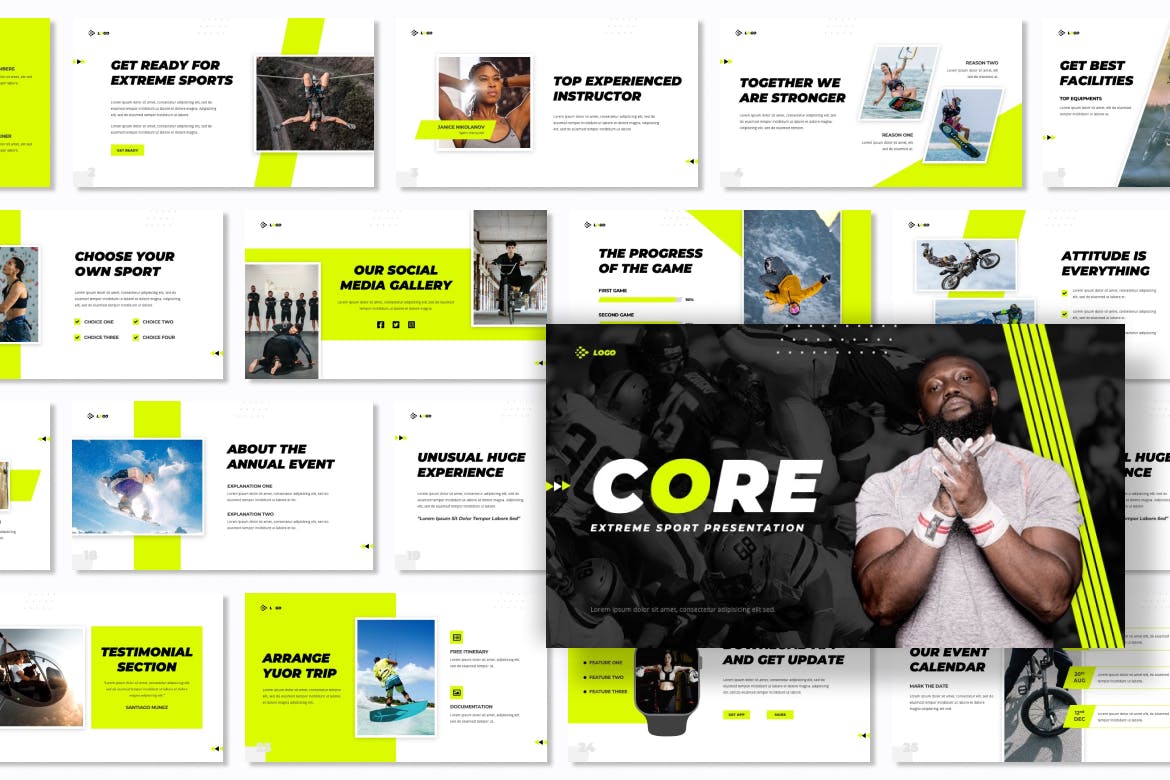 极限运动演示文稿PPT模板 Core – Extreme Sport Presentation Powerpoint 幻灯图表 第3张