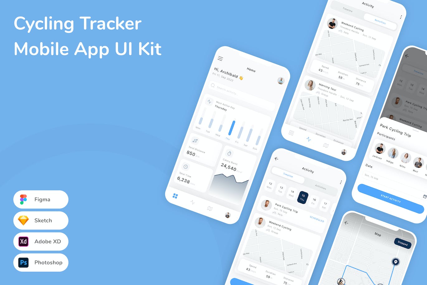 自行车GPS跟踪App手机应用程序UI设计素材 Cycling Tracker Mobile App UI Kit APP UI 第1张