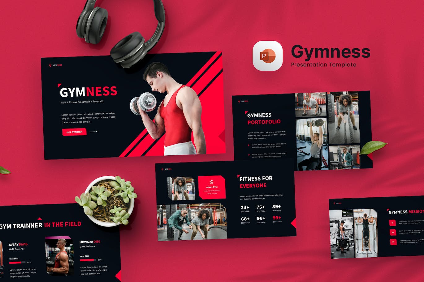 健身房和健身PPT幻灯片设计模板 Gymness – Gym & Fitness Powerpoint Template 幻灯图表 第1张