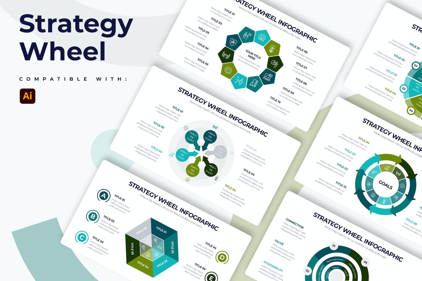 战略轮毂信息图表矢量模板 Business Strategy Wheel Illustrator Infographics 幻灯图表 第1张