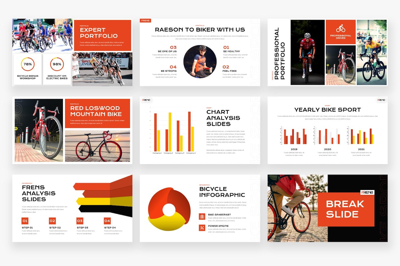 自行车运动PPT幻灯片模板 FRENS – Bike Sport Powerpoint Template 幻灯图表 第4张