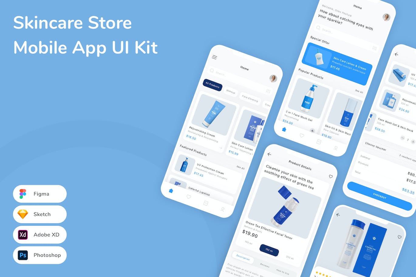 护肤品商店应用程序App界面设计UI套件 Skincare Store Mobile App UI Kit APP UI 第1张