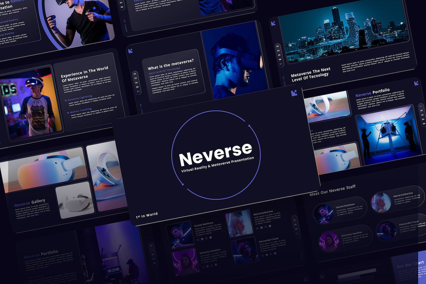 VR/元宇宙PPT设计模板 Neverse – Metaverse PowerPoint Template 幻灯图表 第1张