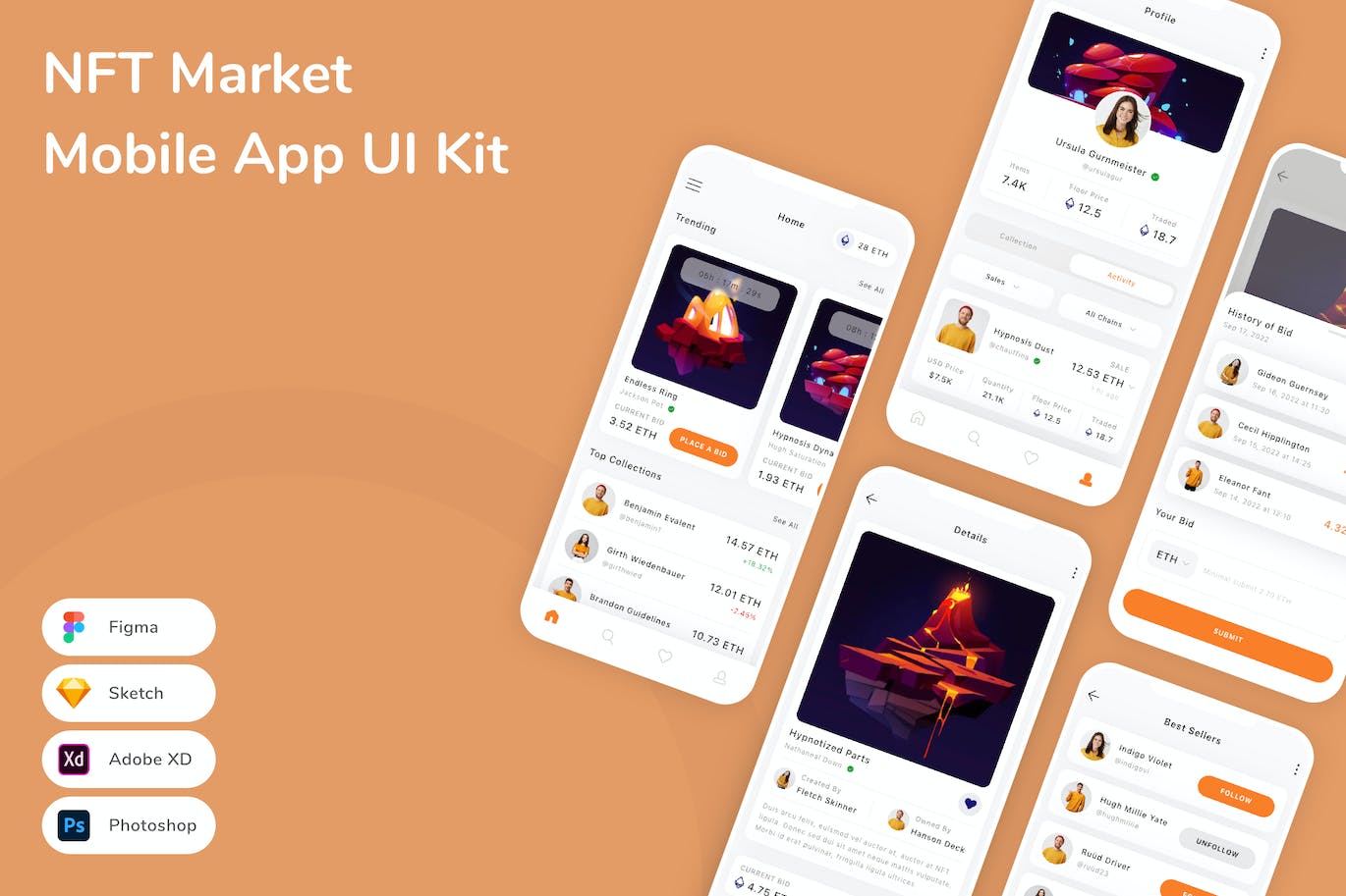NFT艺术市场App应用程序UI设计模板套件 NFT Market Mobile App UI Kit APP UI 第1张