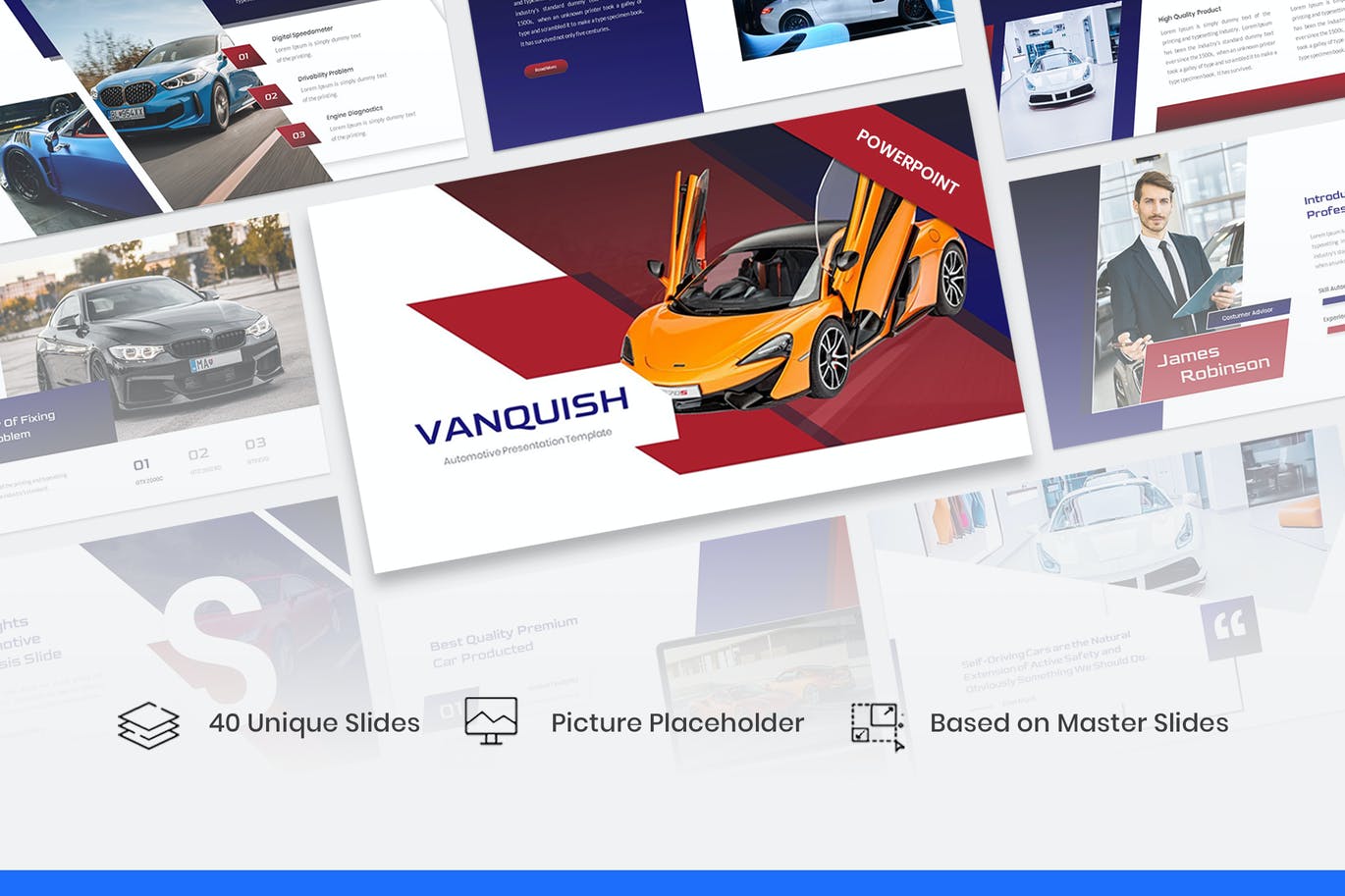 汽车业务展示PPT幻灯片模板素材 Vanquish – Automotive PowerPoint Template 幻灯图表 第1张