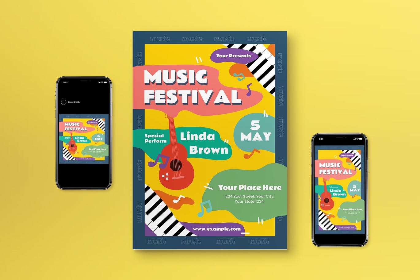 音乐节活动传单模板 Music Festival Flyer Set 设计素材 第1张