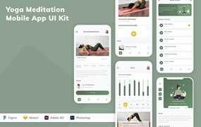 瑜伽冥想App手机应用程序UI设计素材 Yoga Meditation Mobile App UI Kit