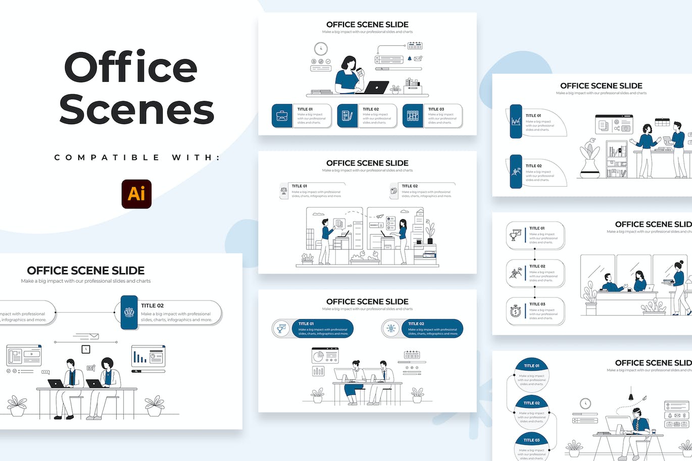 办公场景信息图表矢量模板 Business Office Scenes Illustrator Infographics 幻灯图表 第1张