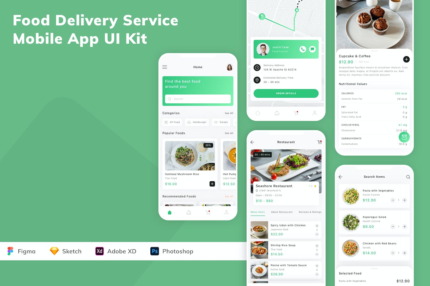 食品配送服务应用程序App界面设计UI套件 Food Delivery Service Mobile App UI Kit APP UI 第1张