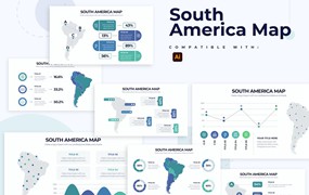 南美洲地图信息图表设计AI矢量模板 South America Map Illustrator Infographics