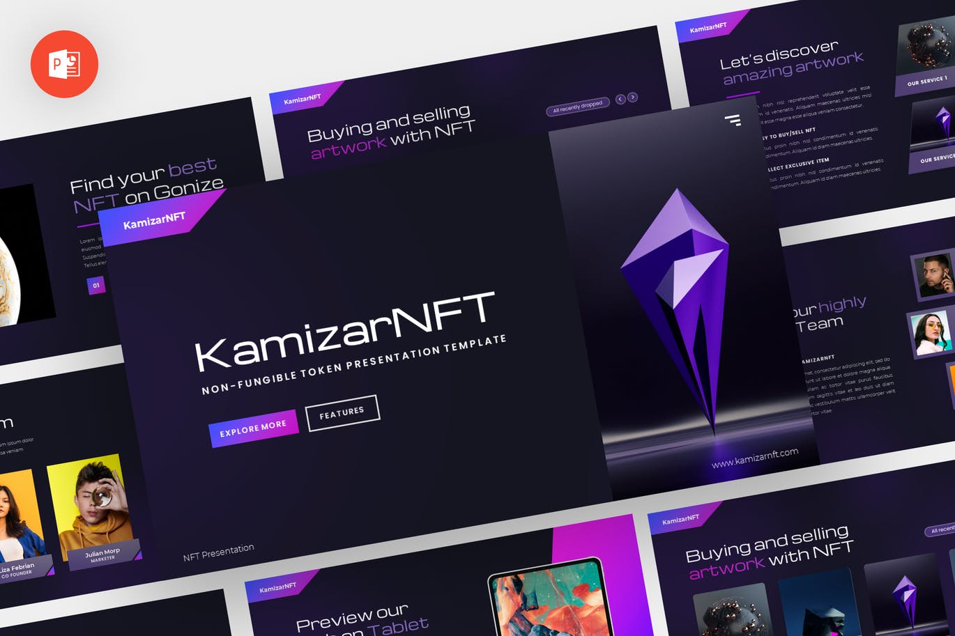 NFT艺术品PPT创意模板 KamizarNFT – NFT Powerpoint Template 幻灯图表 第1张