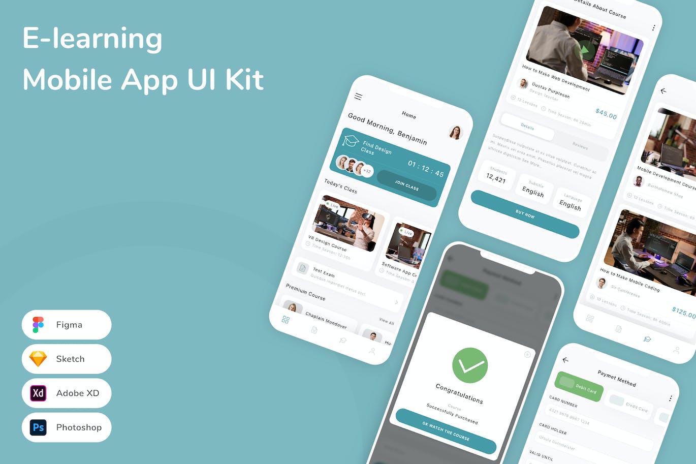 电子在线学习应用程序App界面设计UI套件 E-learning Mobile App UI Kit APP UI 第1张
