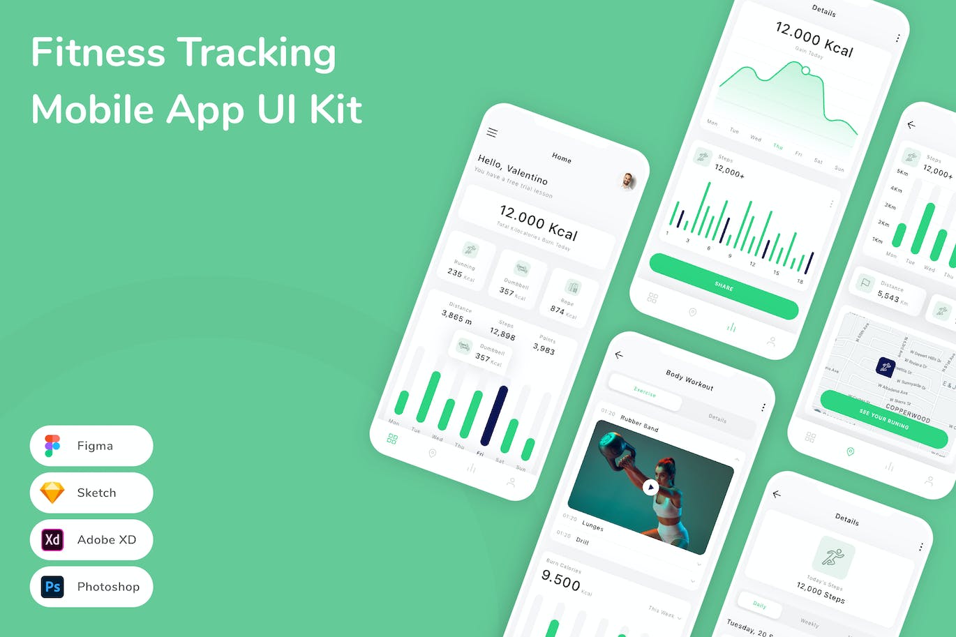 健身追踪App手机应用程序UI设计素材 Fitness Tracking Mobile App UI Kit APP UI 第1张