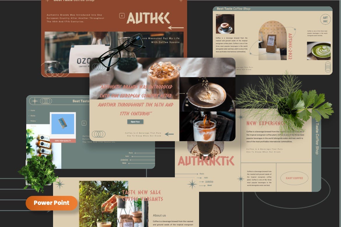 咖啡品牌PPT素材 Authec – Authentic Brands Powerpoint Template 幻灯图表 第1张