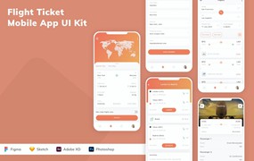 订机票App应用程序UI设计模板套件 Flight Ticket Mobile App UI Kit