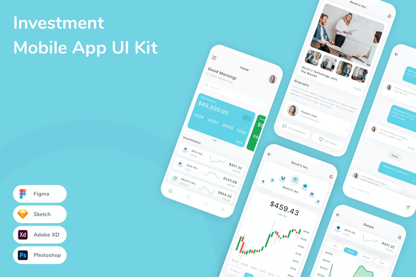 金融市场投资App应用程序UI设计模板套件 Investment Mobile App UI Kit APP UI 第1张