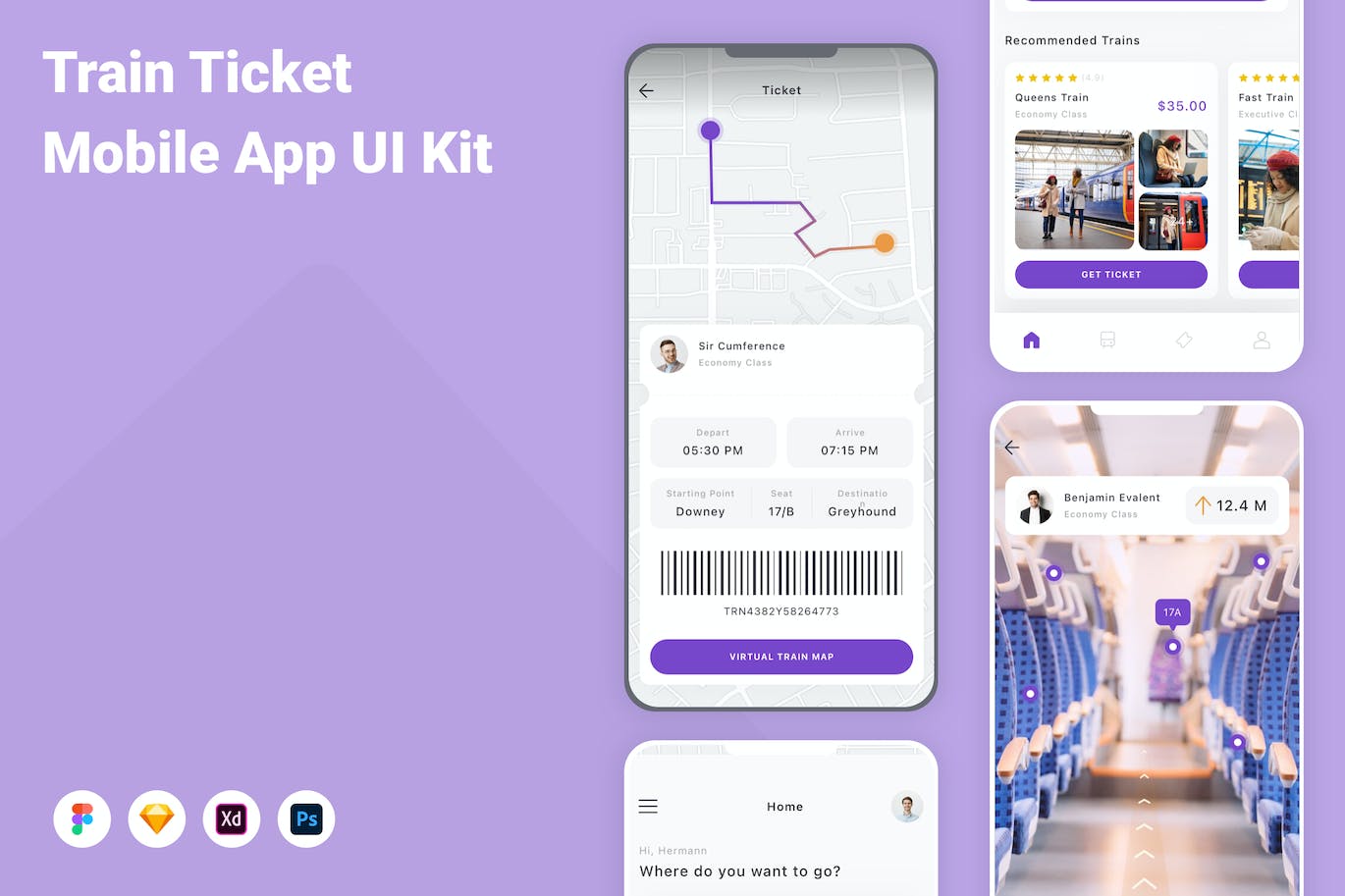 火车票预订应用程序App界面设计UI套件 Train Ticket Mobile App UI Kit APP UI 第1张