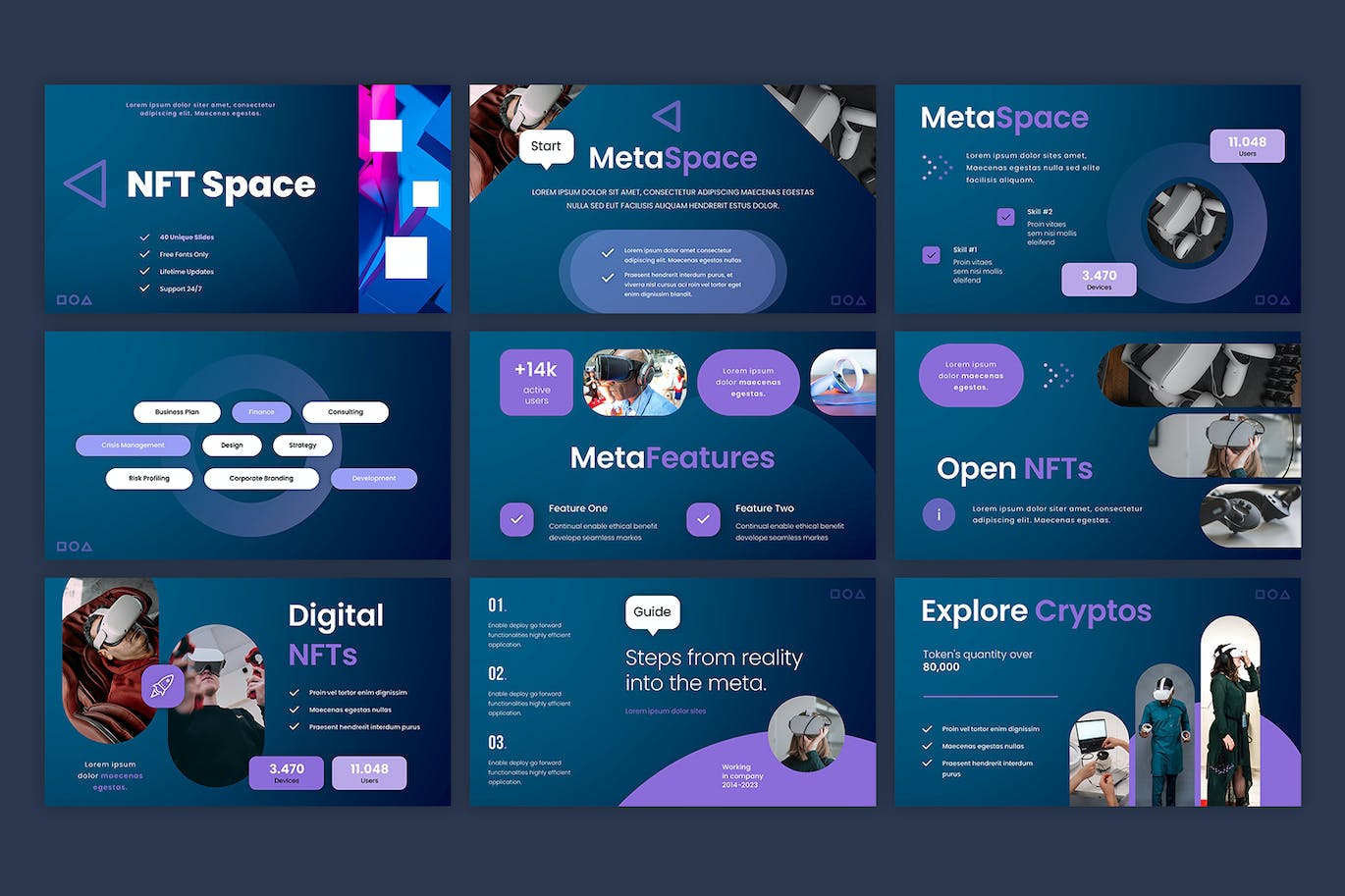 VR虚拟现实&元宇宙PPT设计模板 Virtual Reality and Metaverse Powerpoint Template 幻灯图表 第3张