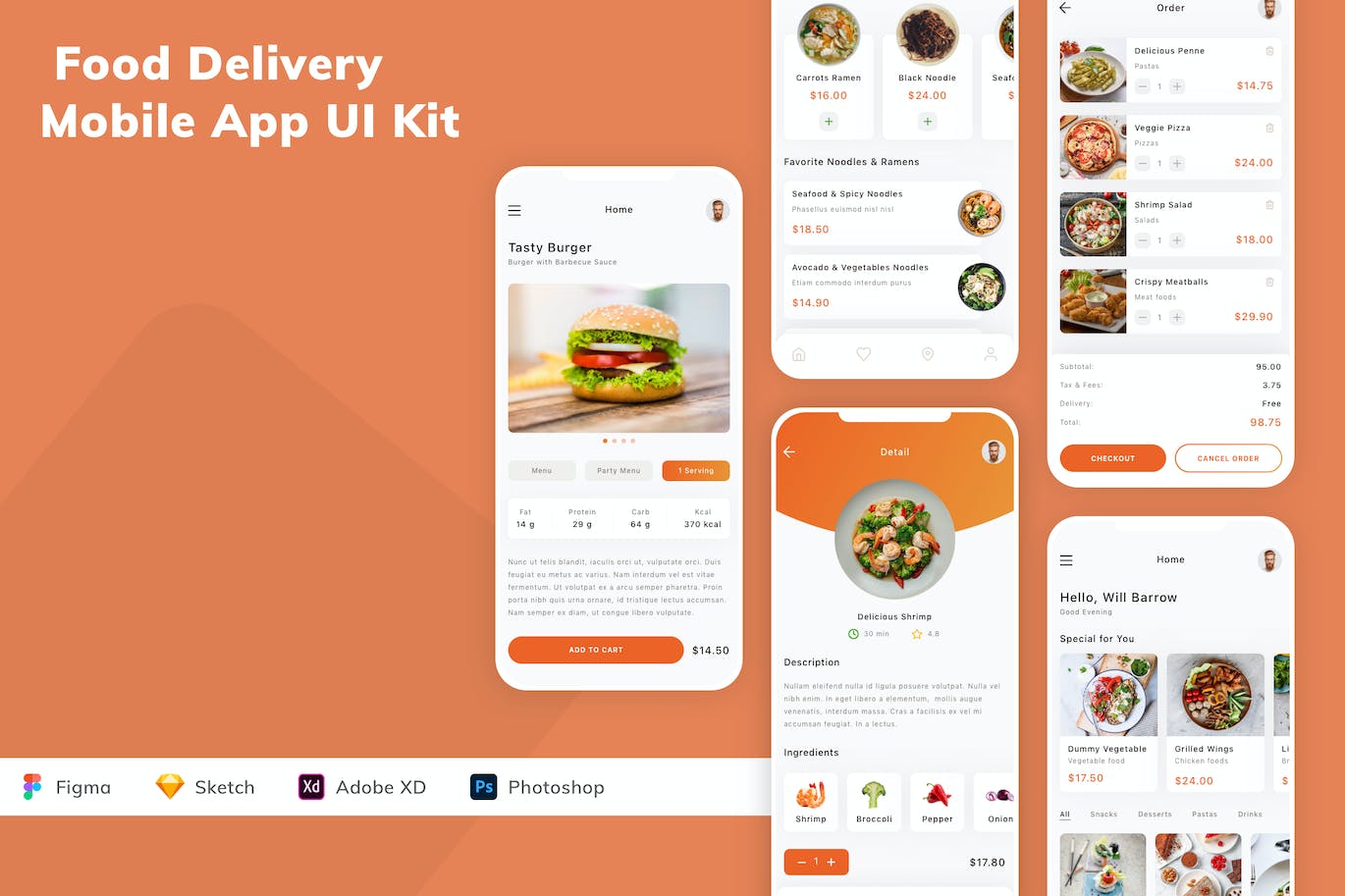 食品配送外卖App手机应用程序UI设计素材 Food Delivery Mobile App UI Kit APP UI 第1张