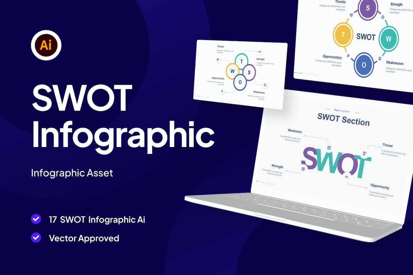 SWOT集合信息图表素材 SWOT Collection Infographic Asset Illustrator 幻灯图表 第1张