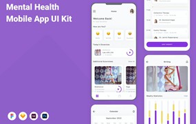 心理健康App应用程序UI设计模板套件 Mental Health Mobile App UI Kit