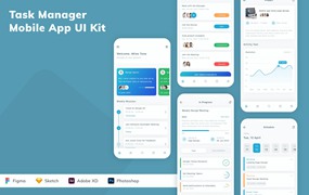 工作任务管理应用程序App界面设计UI套件 Task Manager Mobile App UI Kit
