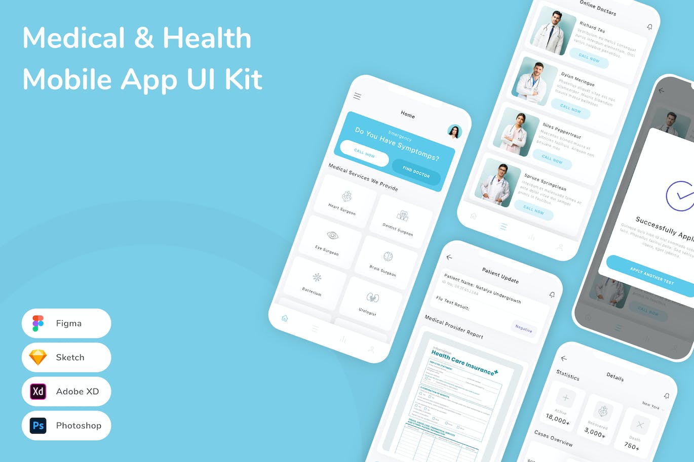 医疗与健康应用程序App界面设计UI套件 Medical & Health Mobile App UI Kit APP UI 第1张