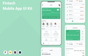 金融科技钱包App手机应用程序UI设计素材 Fintech Mobile App UI Kit