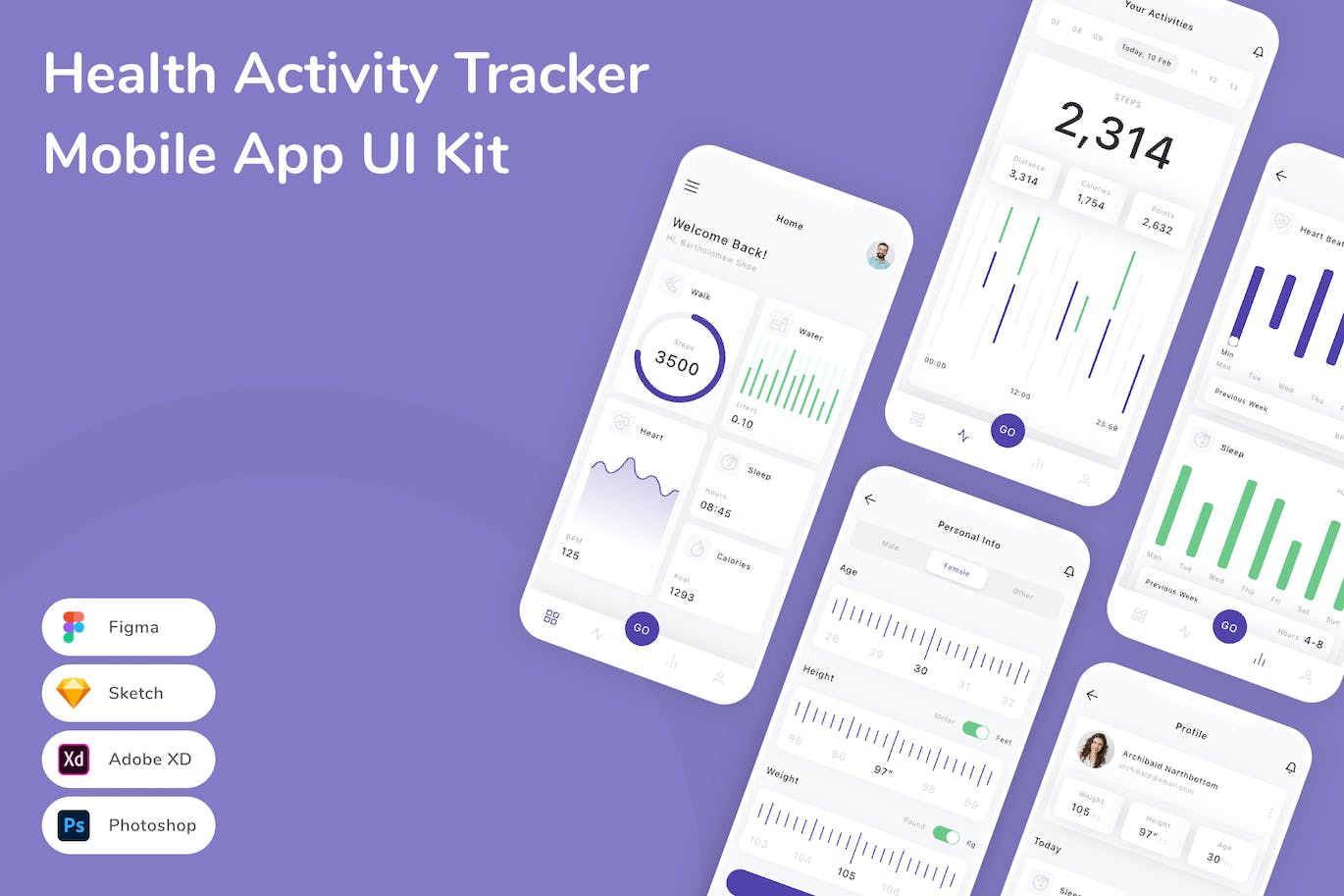 健康活动跟踪记录应用程序App界面设计UI套件 Health Activity Tracker Mobile App UI Kit APP UI 第1张