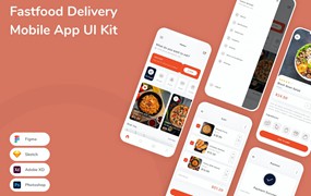 快餐配送应用程序App界面设计UI套件 Fastfood Delivery Mobile App UI Kit