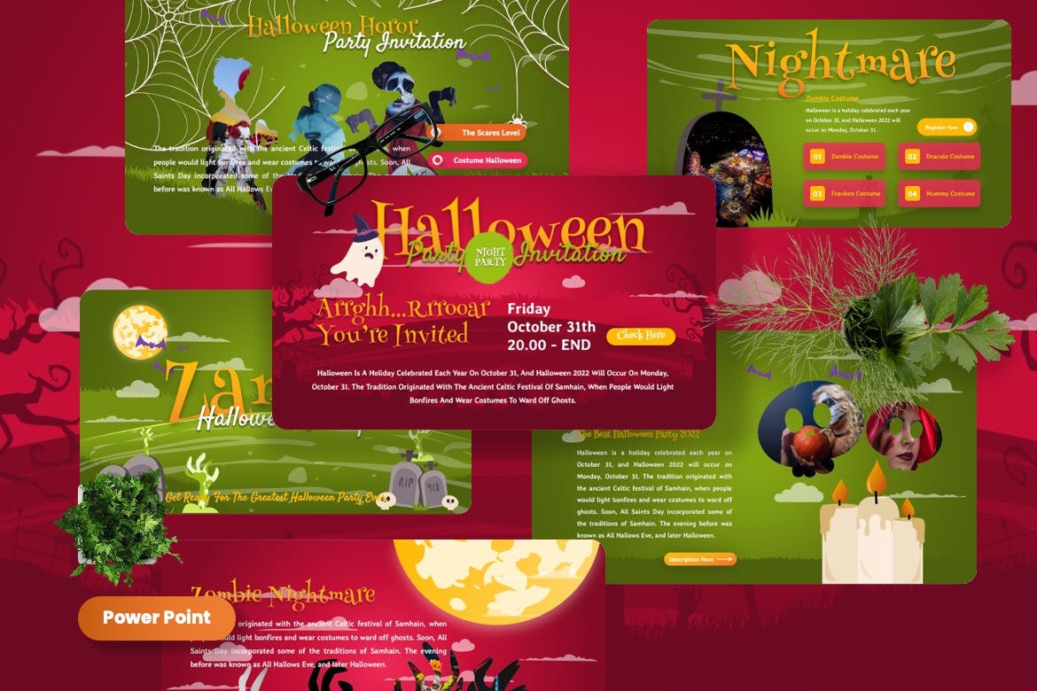 万圣节派对活动PPT模板下载 Zambie – Halloween Party Powerpoint Template 幻灯图表 第1张