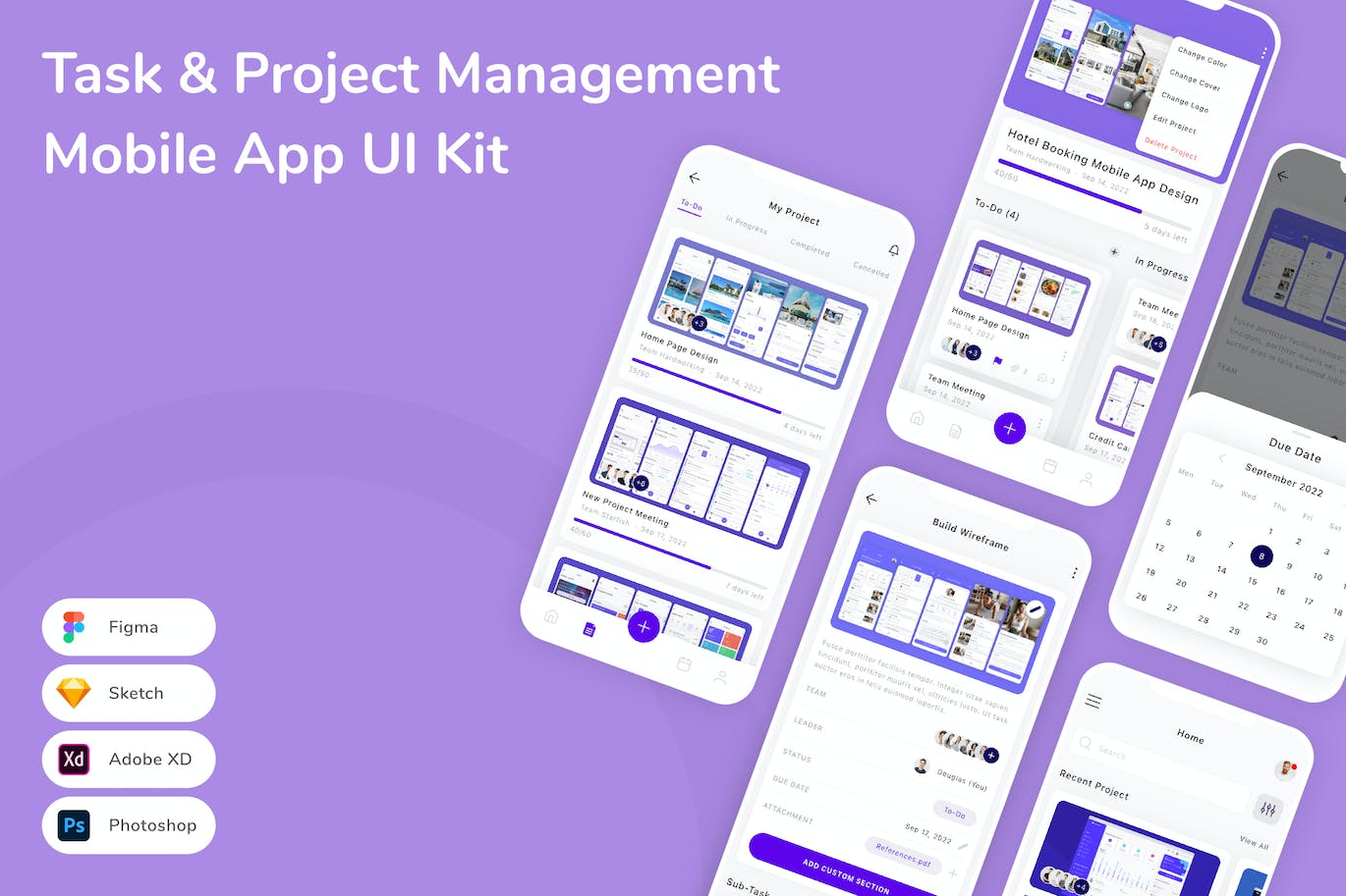 任务和项目管理App应用程序UI设计模板套件 Task & Project Management Mobile App UI Kit APP UI 第1张