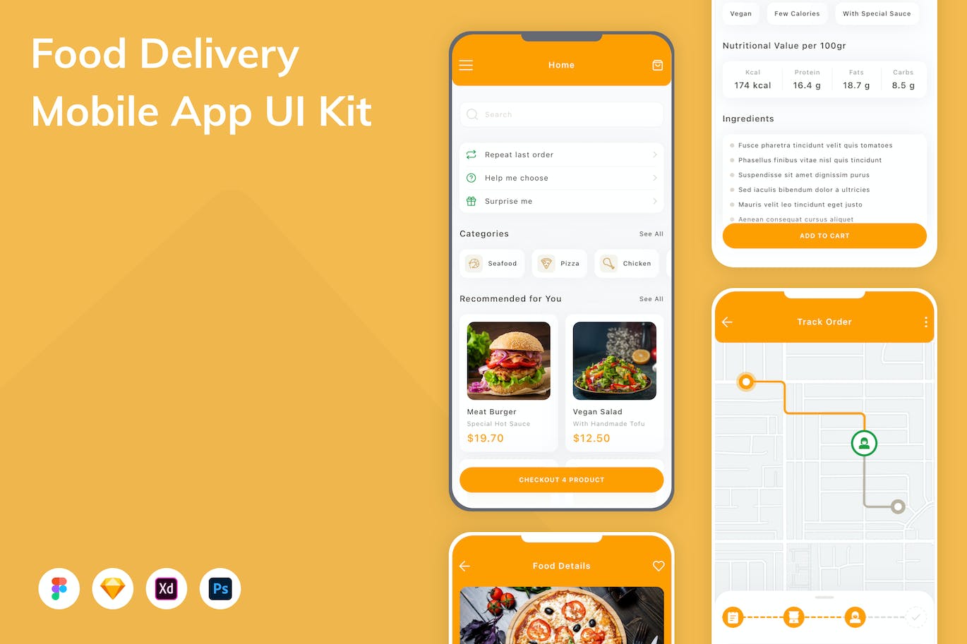 外卖送餐App手机应用程序UI设计素材 Food Delivery Mobile App UI Kit APP UI 第1张